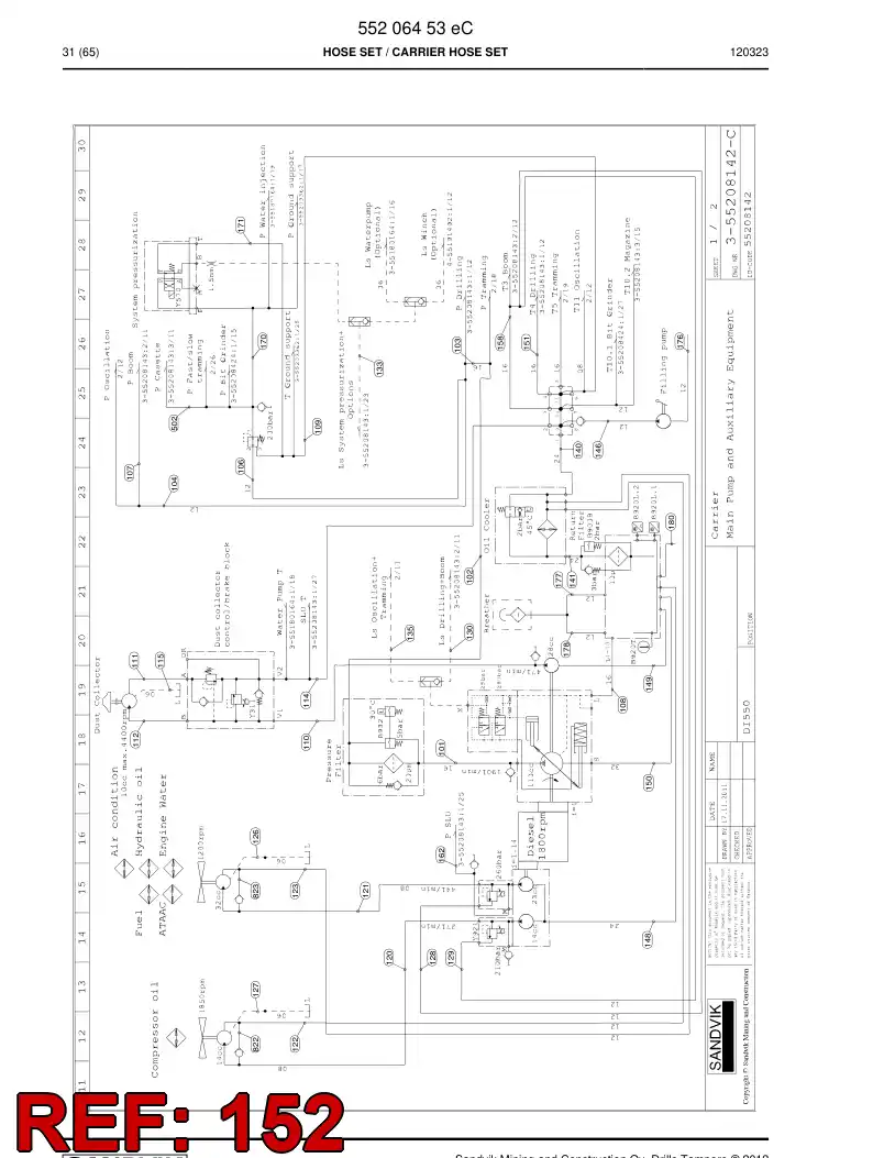 59205423 592 054 23 HOSE ASSY - Sandvik Technical Drawing