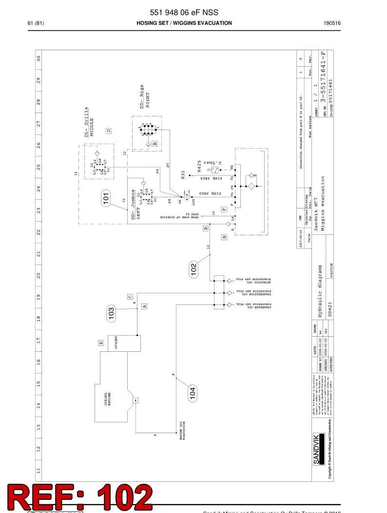 59205463 592 054 63 Hose Assembly, Hydraulic - Sandvik Technical Drawing