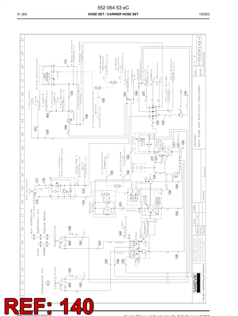 59205579 592 055 79 Hose Assembly, Hydraulic - Sandvik Technical Drawing