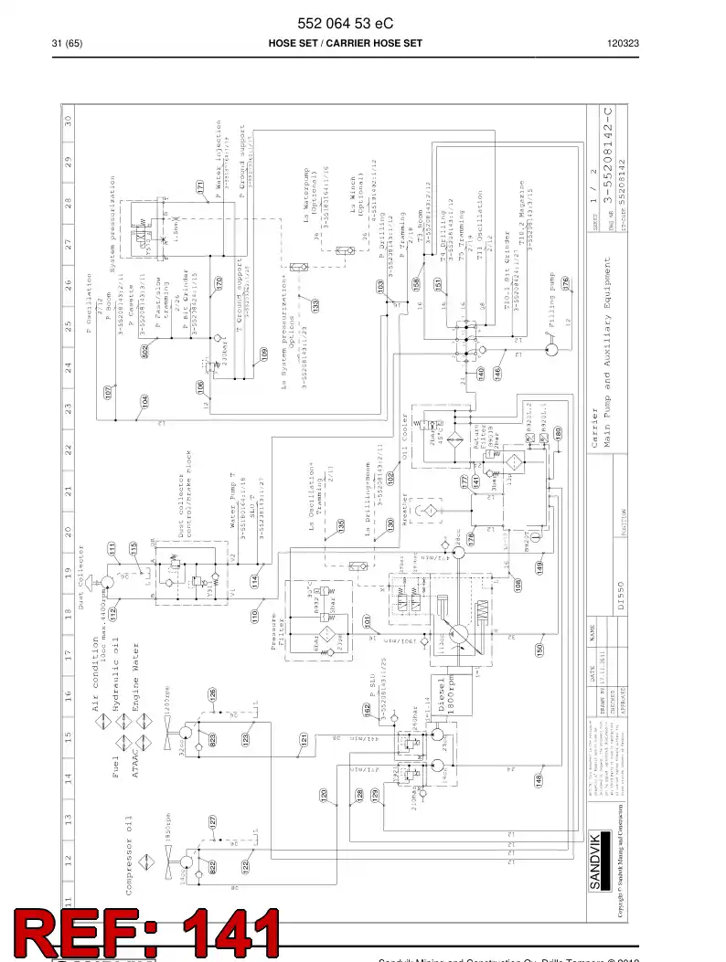 59205581 592 055 81 Hose Assembly, Hydraulic - Sandvik Technical Drawing