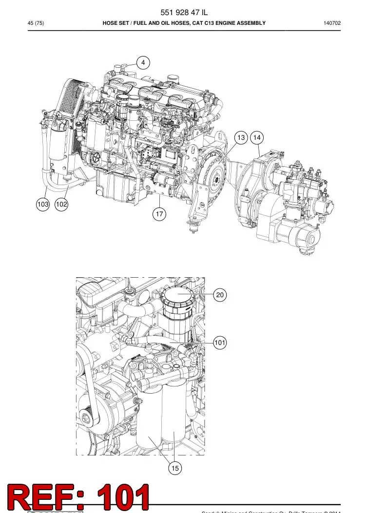 59205619 592 056 19 Hose Assembly, Fuel - Sandvik Technical Drawing