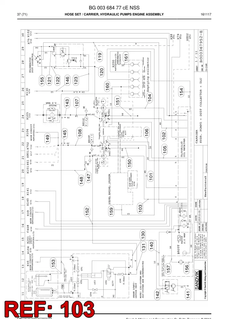 59205623 592 056 23 Hose Assembly, Hydraulic - Sandvik Technical Drawing