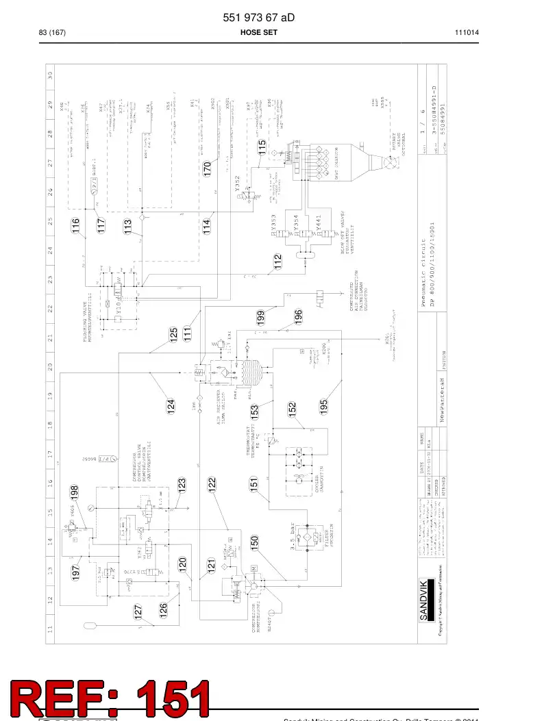 59205631 592 056 31 Hydraulic hose assembly - Sandvik Technical Drawing
