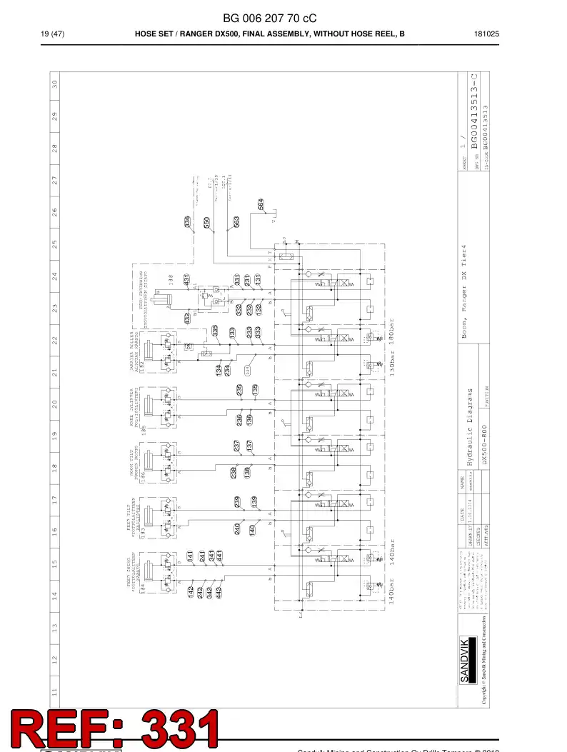 59205713 592 057 13 Hose Assembly, Hydraulic - Sandvik Technical Drawing
