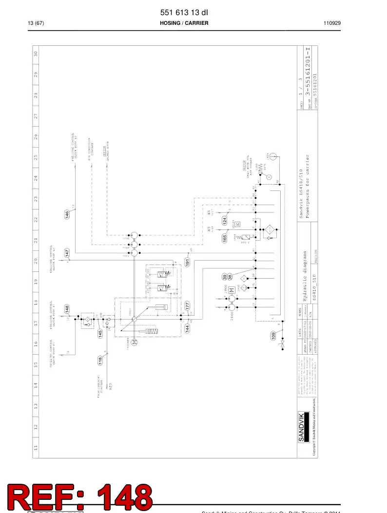 59205721 592 057 21 Hydraulic hose assembly - Sandvik Technical Drawing
