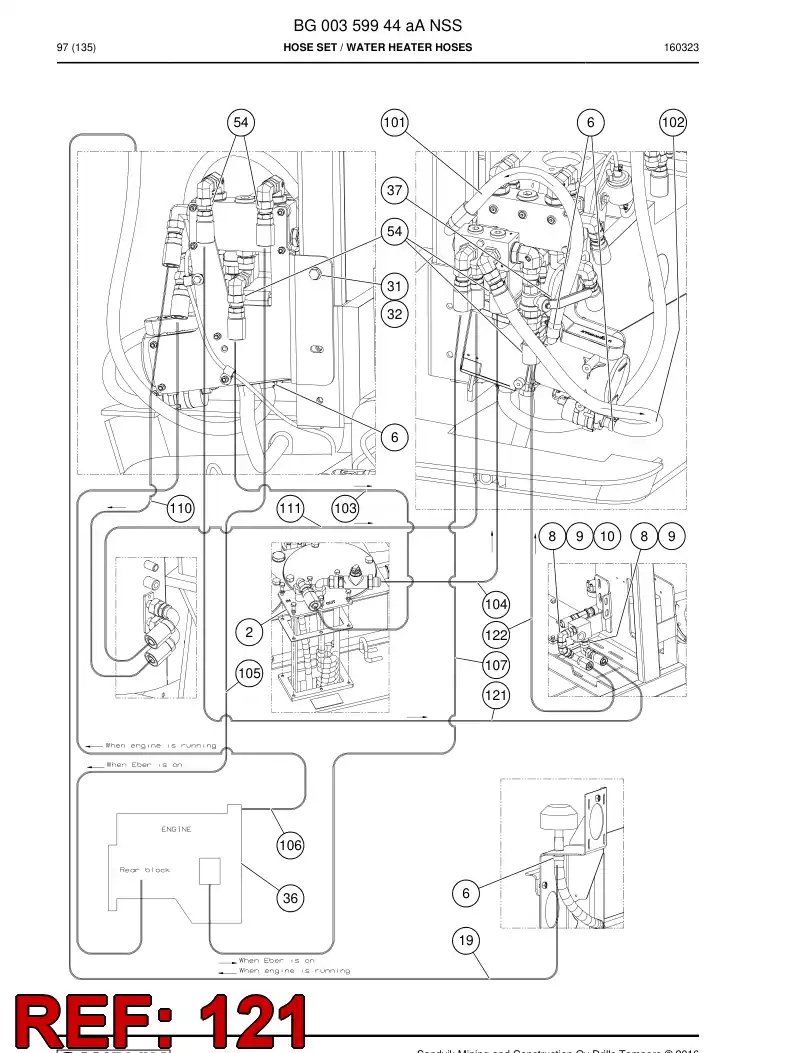 59205735 592 057 35 Hose Assembly, Hydraulic - Sandvik Technical Drawing