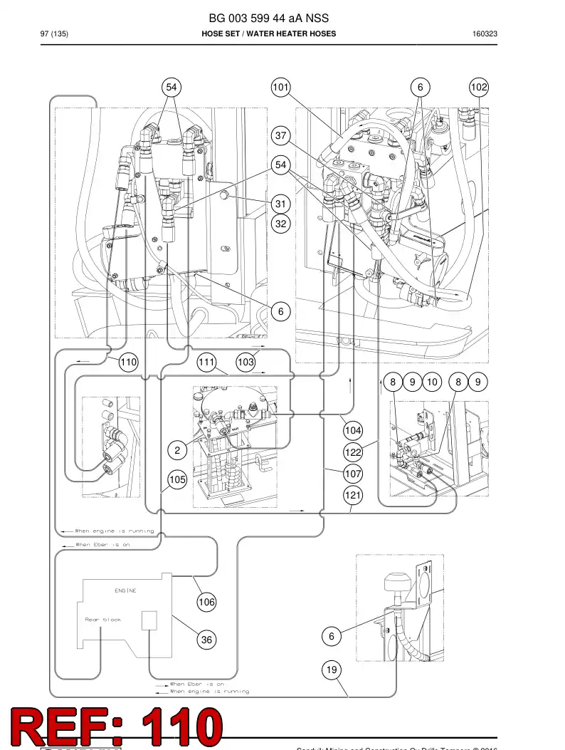 59205737 592 057 37 Hose Assembly, Hydraulic - Sandvik Technical Drawing