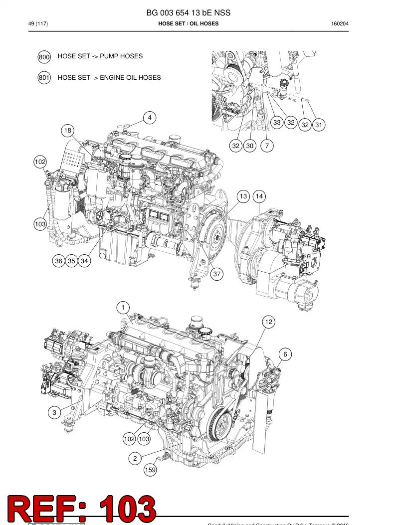59205751 592 057 51 Hose Assembly, Hydraulic - Sandvik Technical Drawing