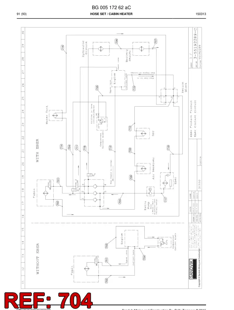 59205757 592 057 57 Hose Assembly, Hydraulic - Sandvik Technical Drawing