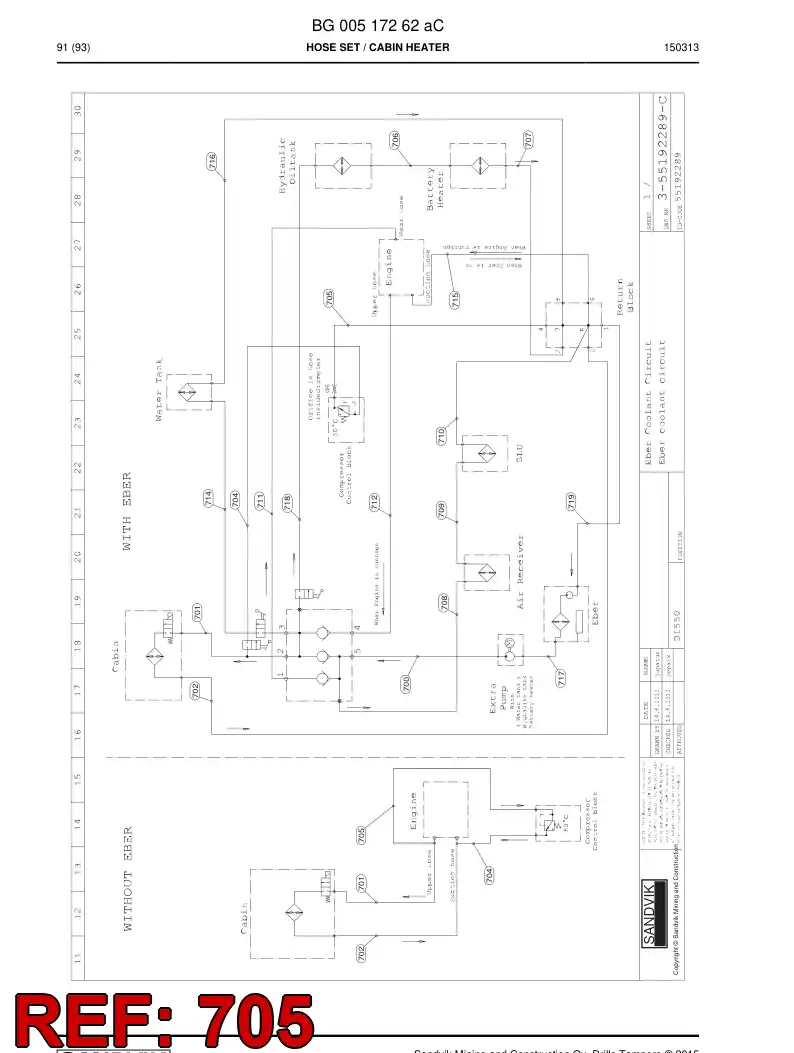 59205761 592 057 61 Hose Assembly, Hydraulic - Sandvik Technical Drawing
