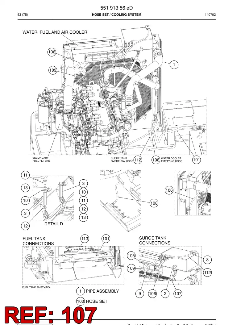 59205823 592 058 23 Hose Assembly, Hydraulic - Sandvik Technical Drawing