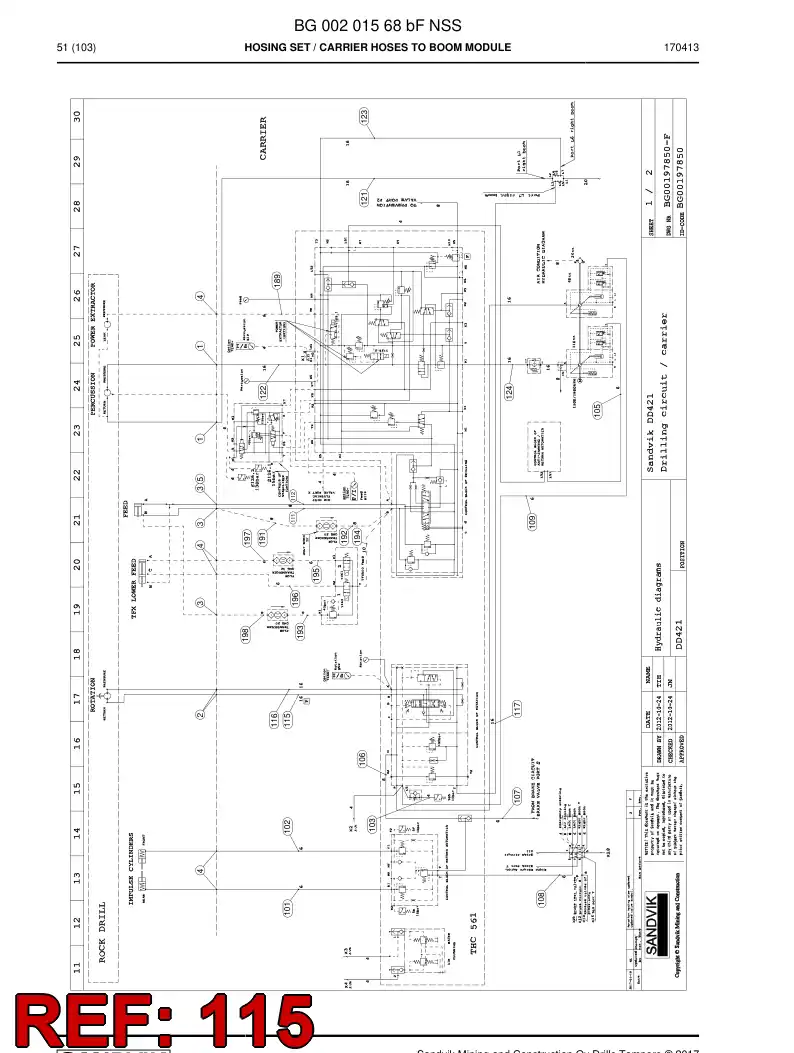 59205831a 592 058 31a Hose Assembly, Hydraulic - Sandvik Technical Drawing