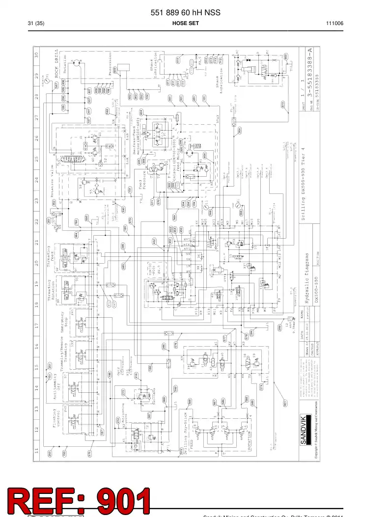 59205935 592 059 35 Hose Assembly, Hydraulic - Sandvik Technical Drawing