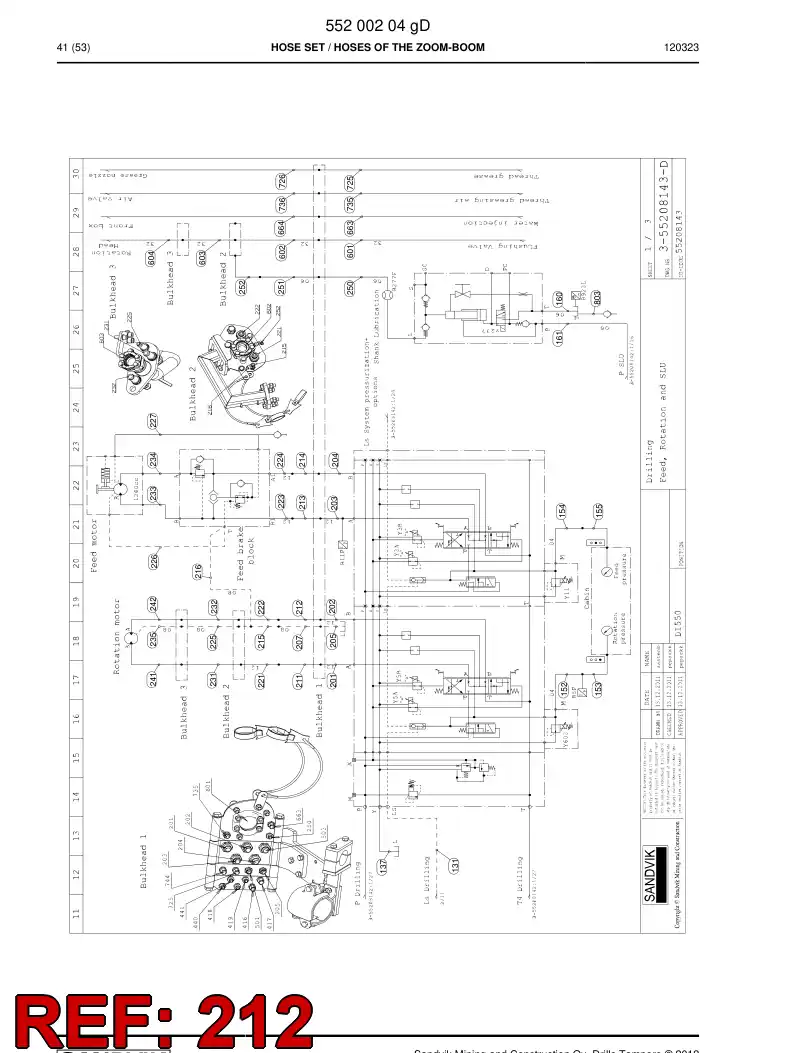 59206057c 592 060 57c Hydraulic hose assembly - Sandvik Technical Drawing