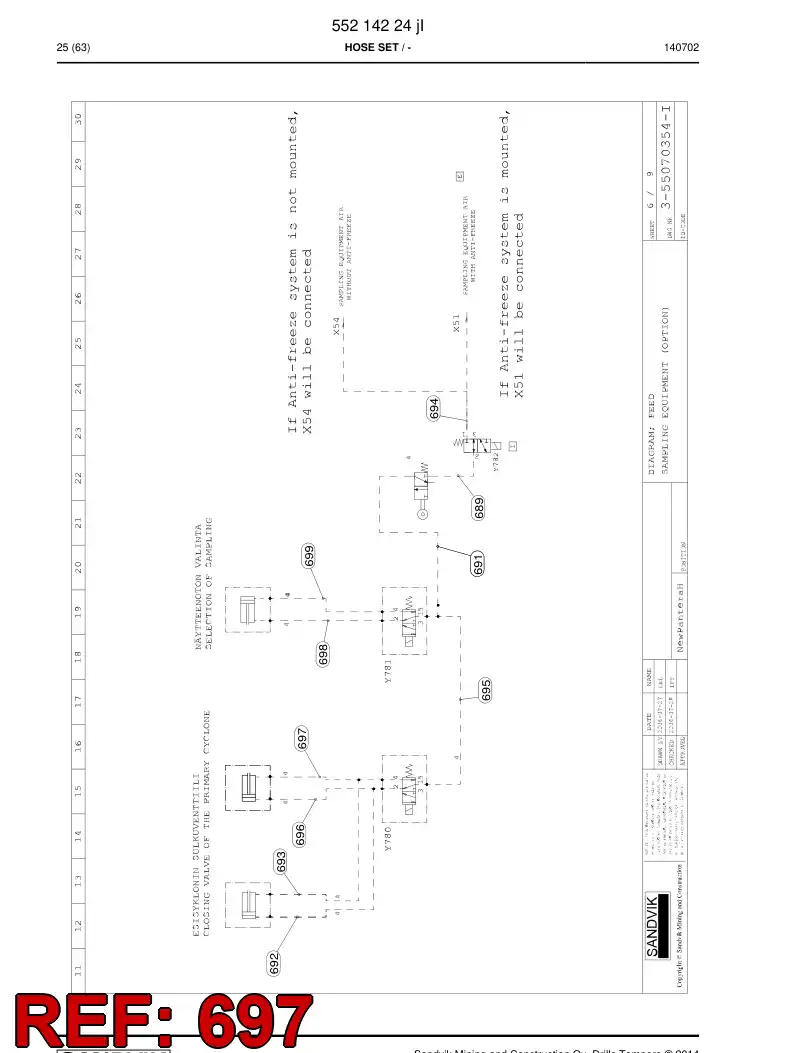 59206119b 592 061 19b Hose Assembly, Hydraulic - Sandvik Technical Drawing