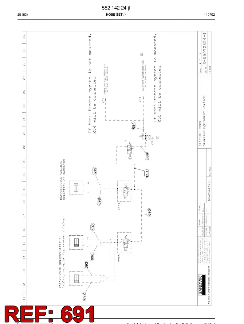 59206121b 592 061 21b Hose Assembly, Hydraulic - Sandvik Technical Drawing