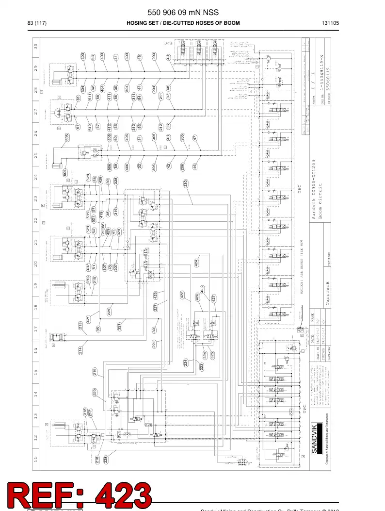 59206489a 592 064 89a HOSE 423 TB 60 - Sandvik Technical Drawing