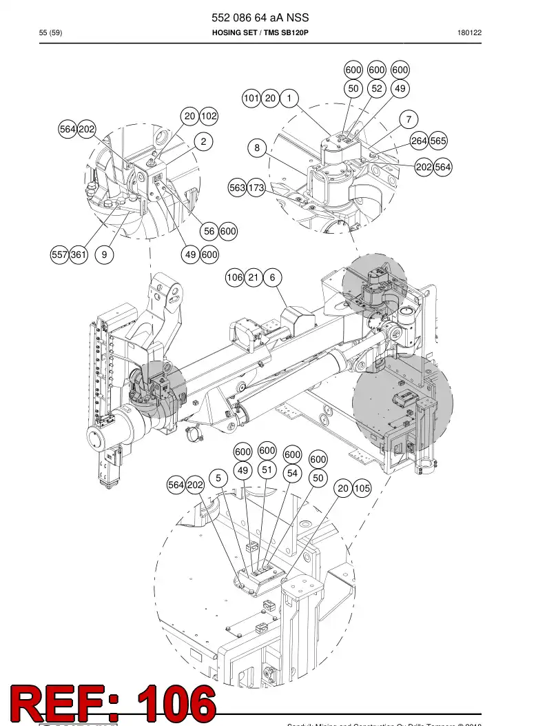 59206583a 592 065 83a CABLE PROTECTION HOSE ASSEMBLY - Sandvik Technical Drawing