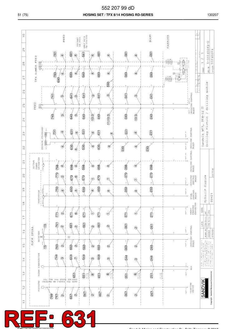 59206745 592 067 45 Hose Assembly, Hydraulic - Sandvik Technical Drawing