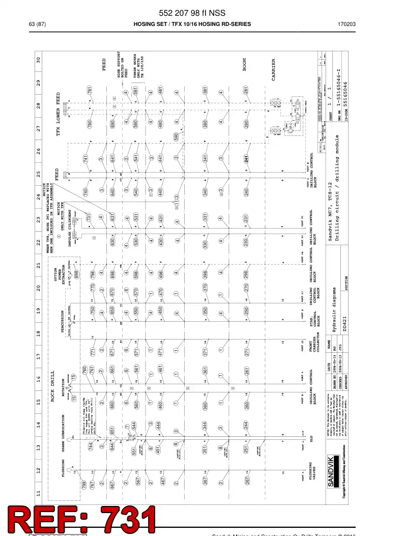 59206747 592 067 47 Hose Assembly, Hydraulic - Sandvik Technical Drawing