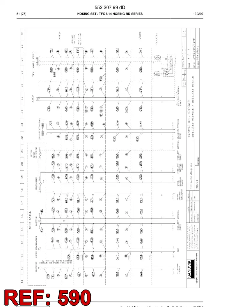 59206875 592 068 75 Hose Assembly, Hydraulic - Sandvik Technical Drawing