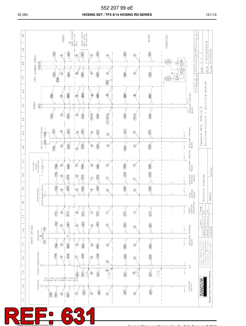 59206897 592 068 97 Hose Assembly, Hydraulic - Sandvik Technical Drawing