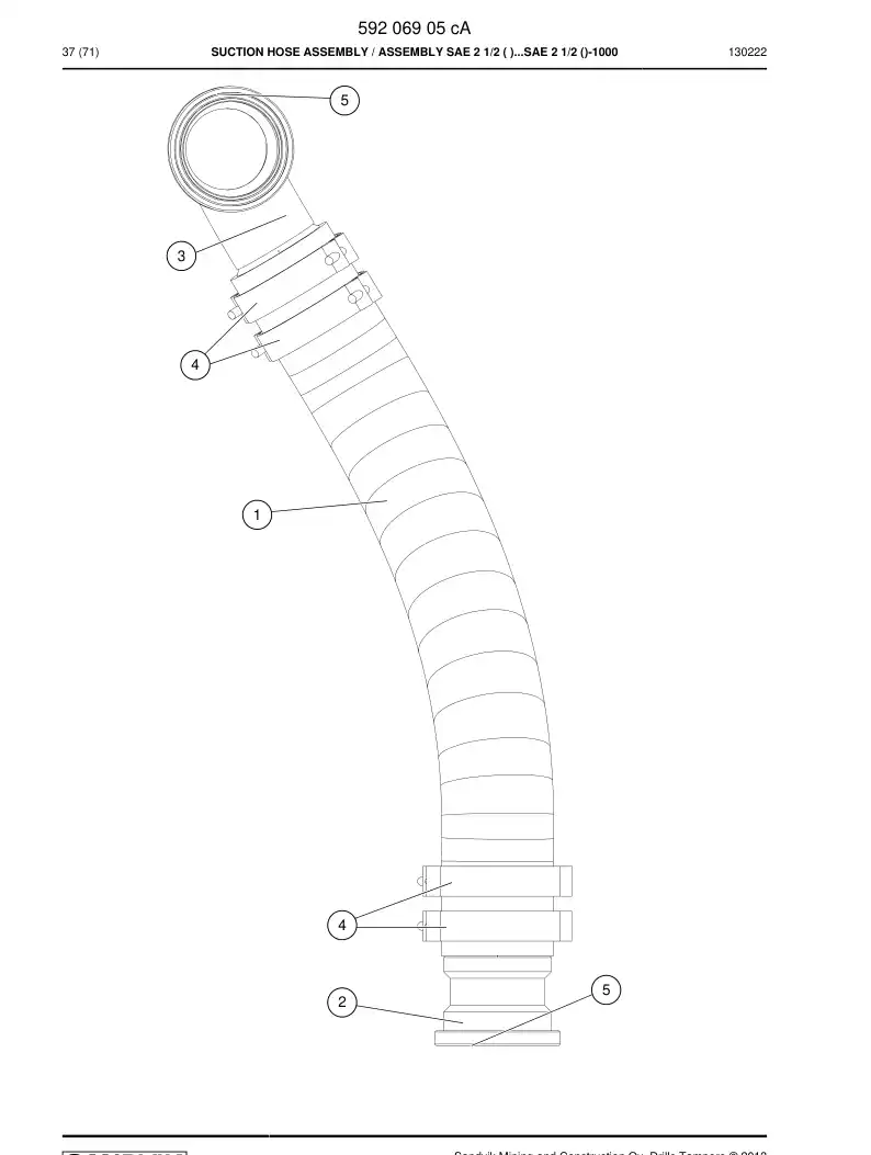 59206905c 592 069 05c Suction Hose Assembly - Sandvik Technical Drawing