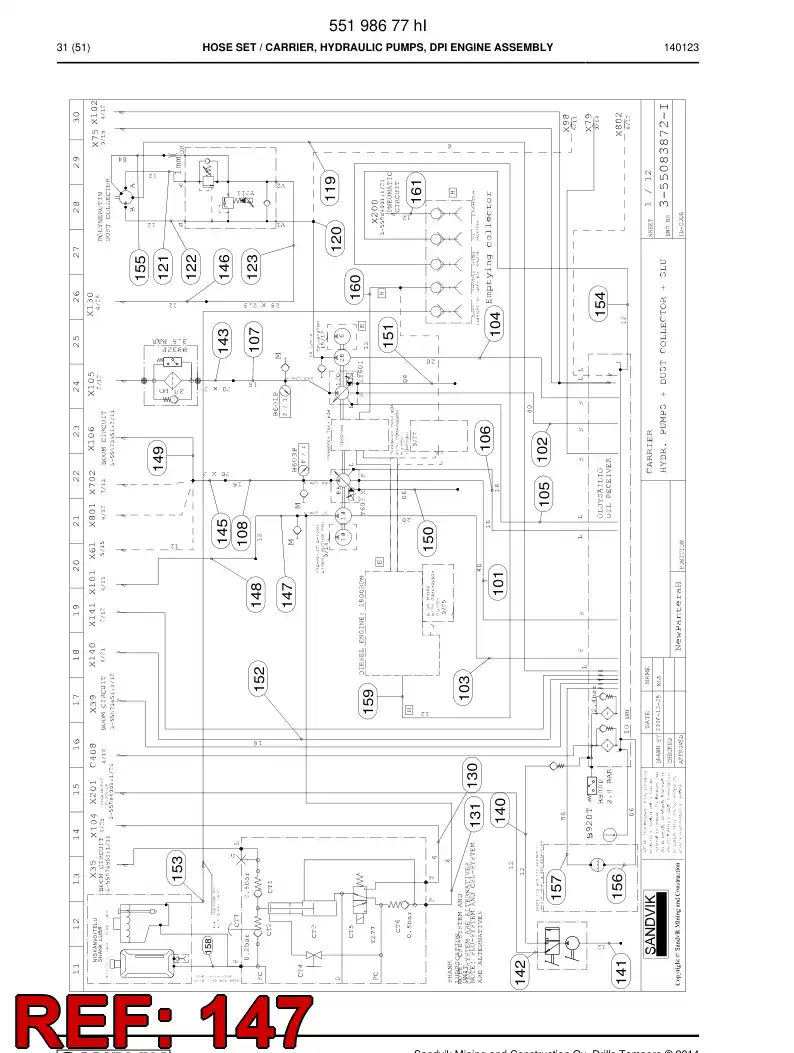 59206949c 592 069 49c Hydraulic hose assembly - Sandvik Technical Drawing