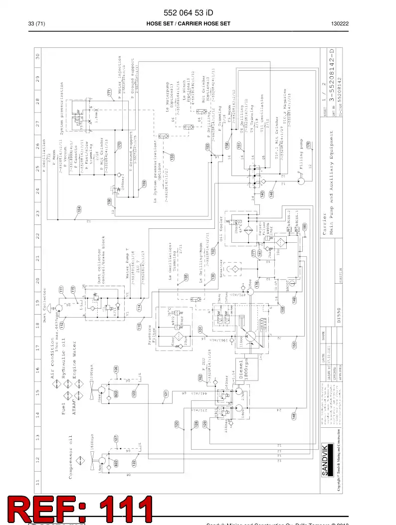 59207051c 592 070 51c Hydraulic hose assembly - Sandvik Technical Drawing
