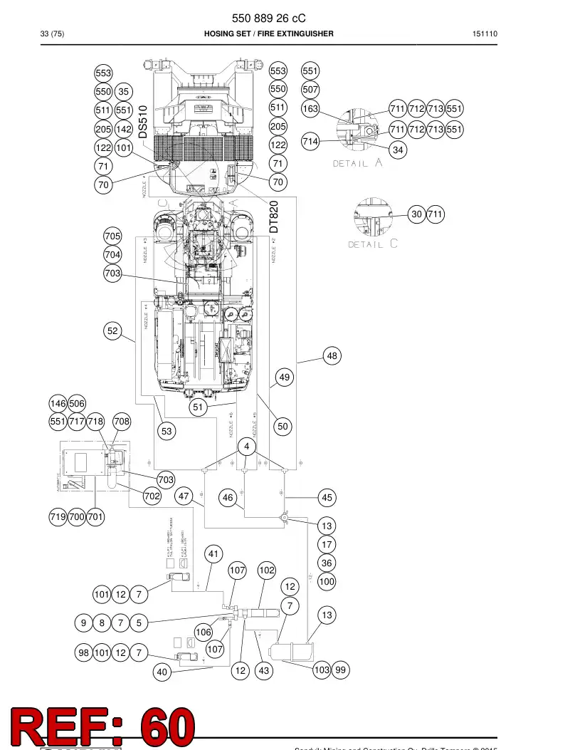 59207085 592 070 85 Hose Assembly, Hydraulic - Sandvik Technical Drawing