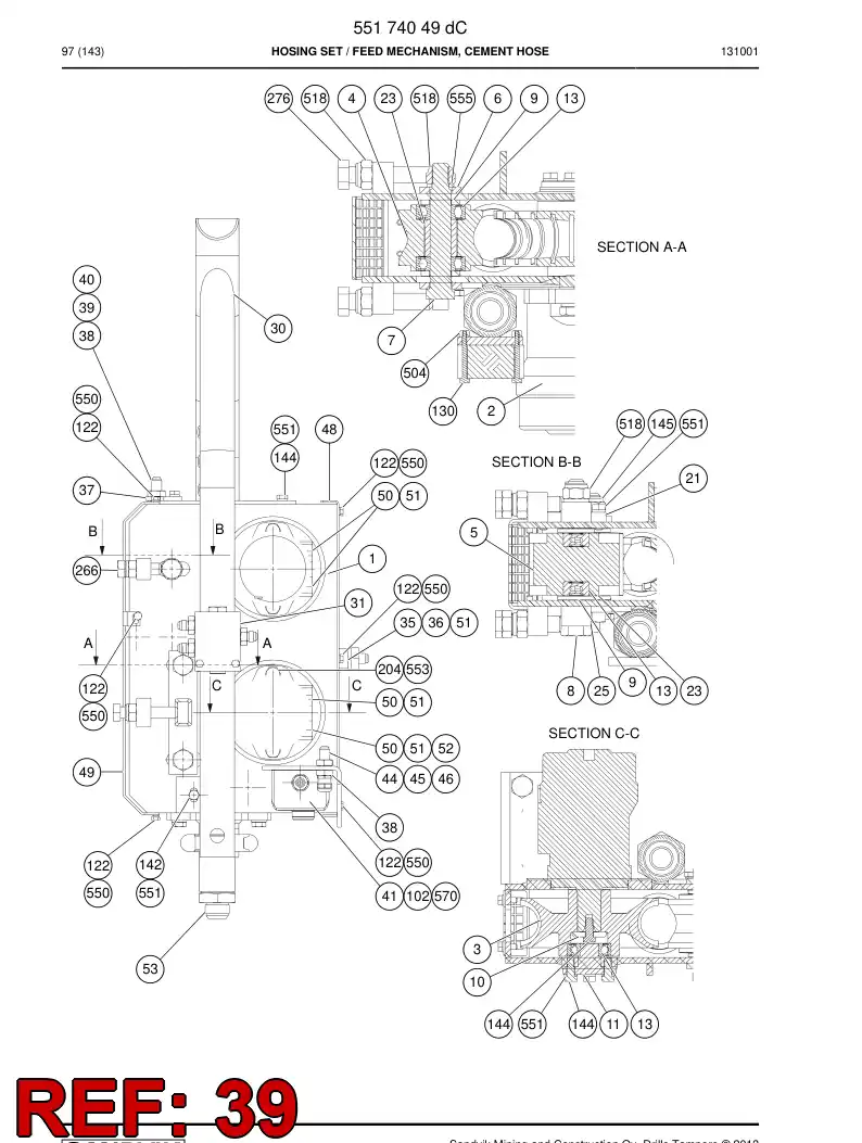 59207095 592 070 95 Hose, Hydraulic - Sandvik Technical Drawing