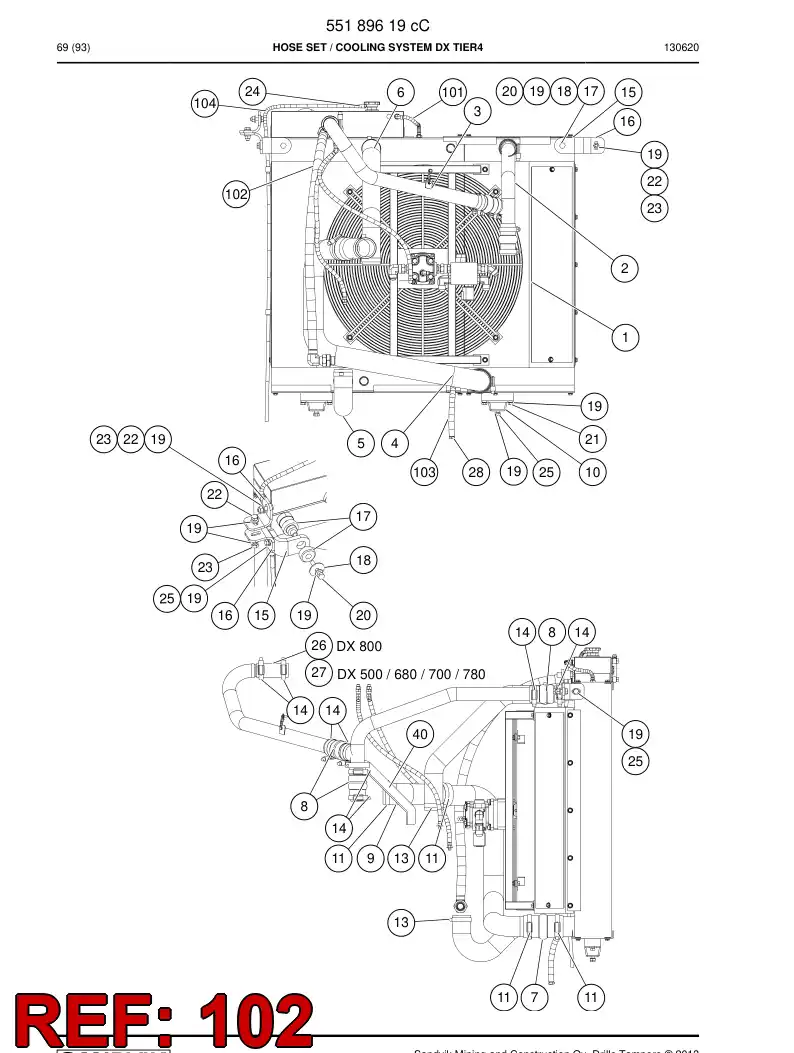 59207107 592 071 07 Hose Assembly, Hydraulic - Sandvik Technical Drawing