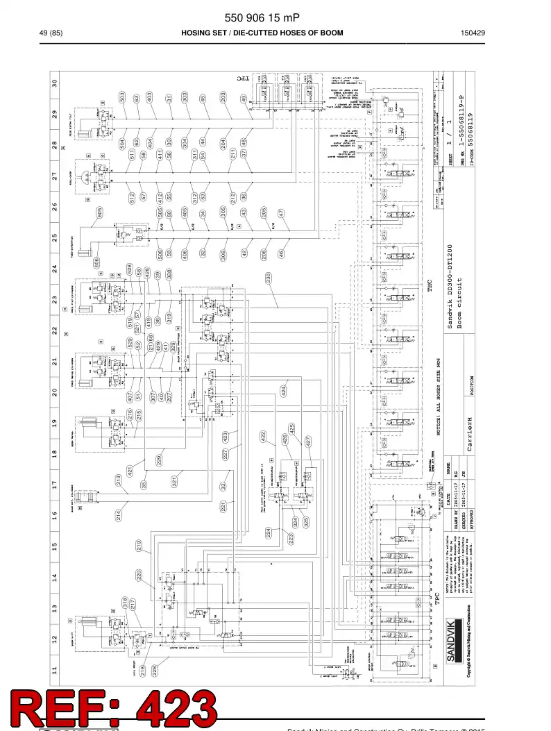 59207169a 592 071 69a HOSE 423 TB 90 - Sandvik Technical Drawing