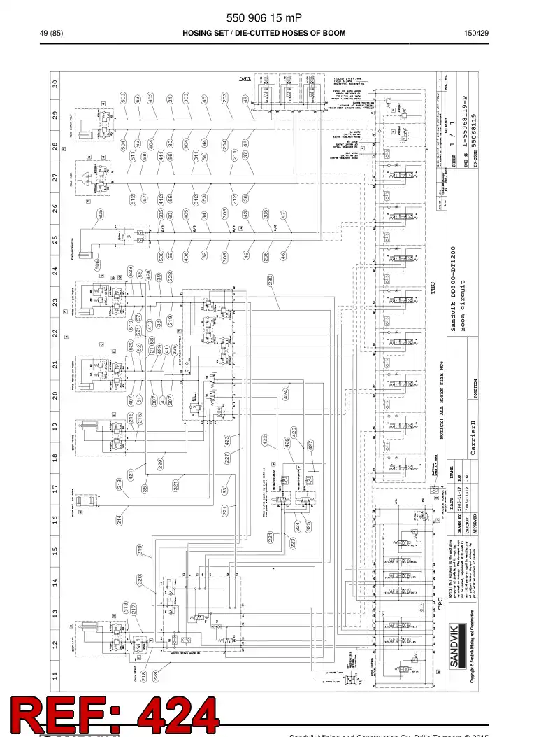 59207171a 592 071 71a HOSE 424 TB 90 - Sandvik Technical Drawing