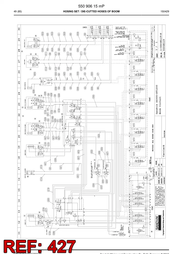 59207177a 592 071 77a HOSE 427 TB 90 - Sandvik Technical Drawing