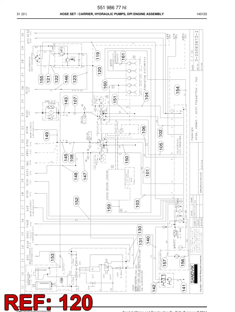 59207199c 592 071 99c Hydraulic hose assembly - Sandvik Technical Drawing