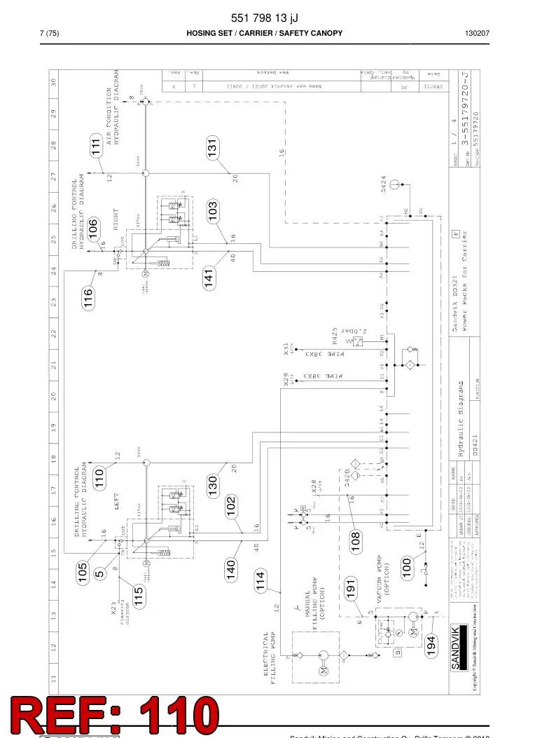 59207281c 592 072 81c Hydraulic hose assembly - Sandvik Technical Drawing