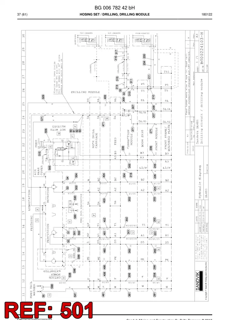 59207287 592 072 87 Hose Assembly, Hydraulic - Sandvik Technical Drawing