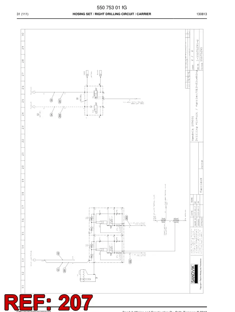 59207347c 592 073 47c Hydraulic hose assembly - Sandvik Technical Drawing