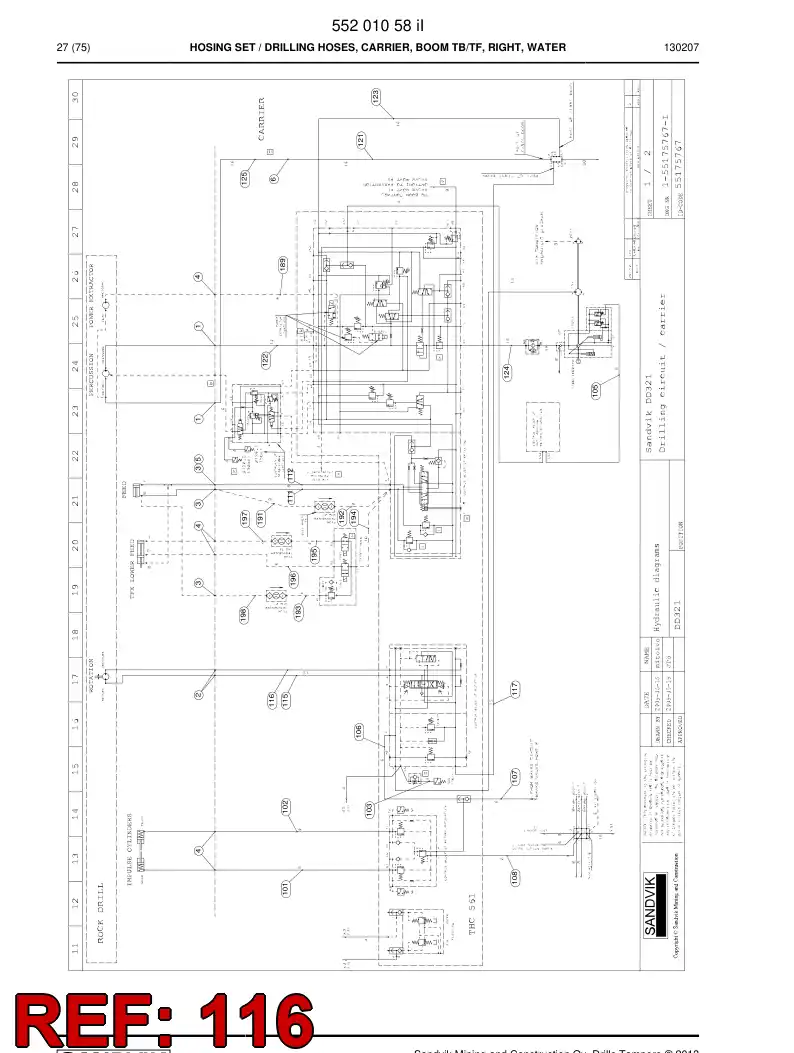 59207677c 592 076 77c Hydraulic hose assembly - Sandvik Technical Drawing