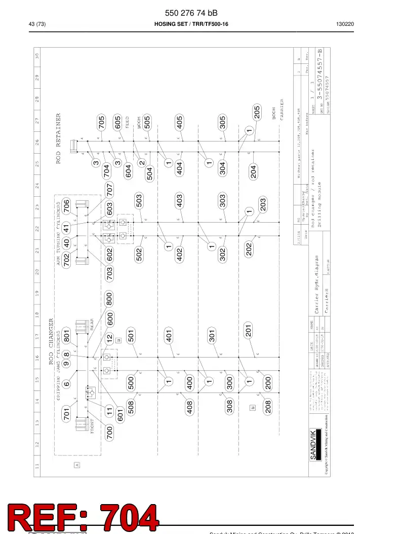 59208019b 592 080 19b Hose Assembly, Hydraulic - Sandvik Technical Drawing