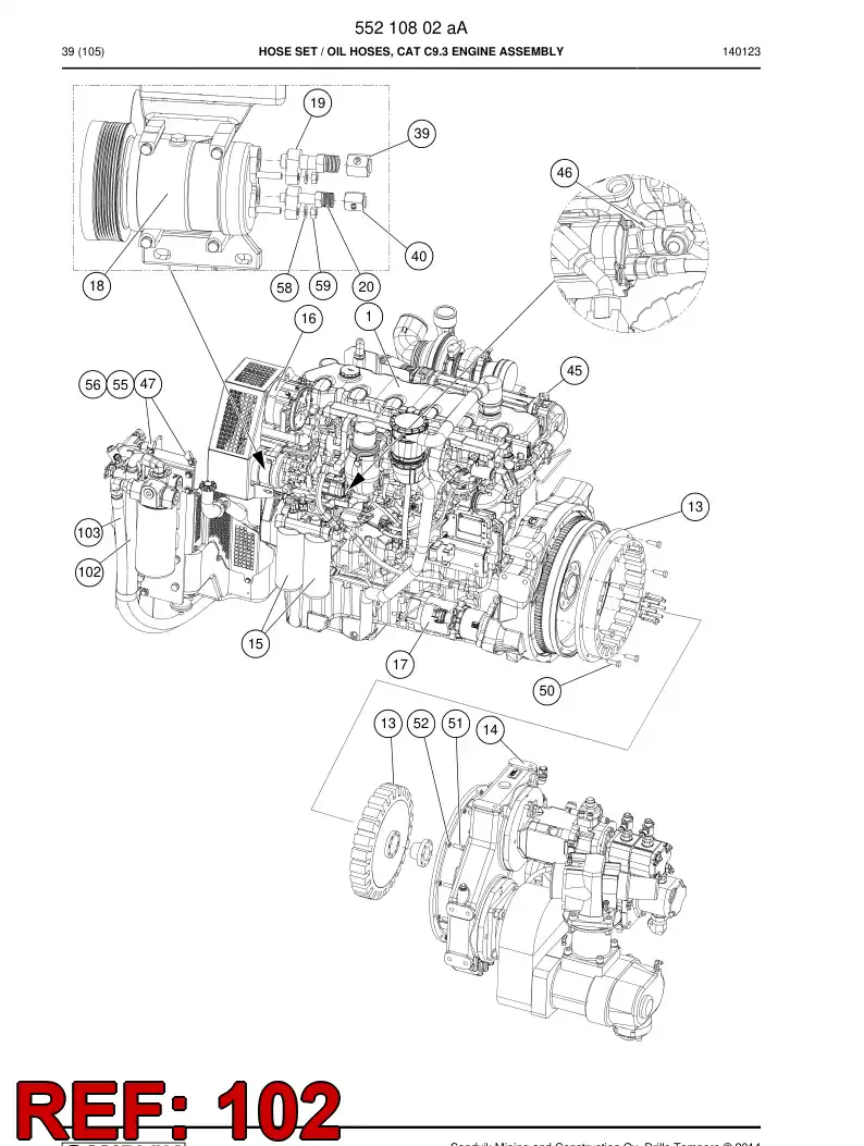 59208043a 592 080 43a Hose Assembly, Hydraulic - Sandvik Technical Drawing