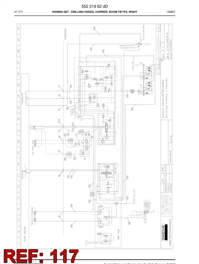 59208173c 592 081 73c Hydraulic hose assembly - Sandvik Technical Drawing