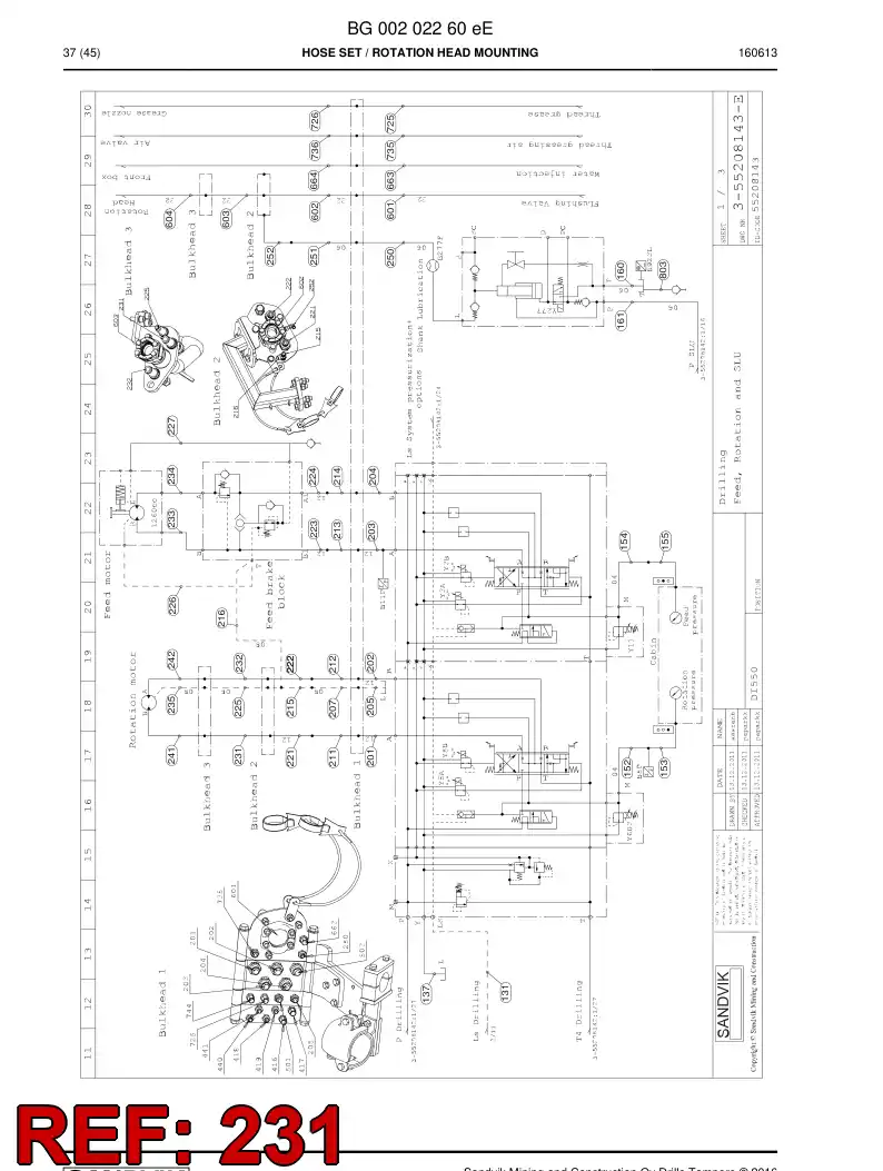 59208601 592 086 01 Hose Assembly, Hydraulic - Sandvik Technical Drawing