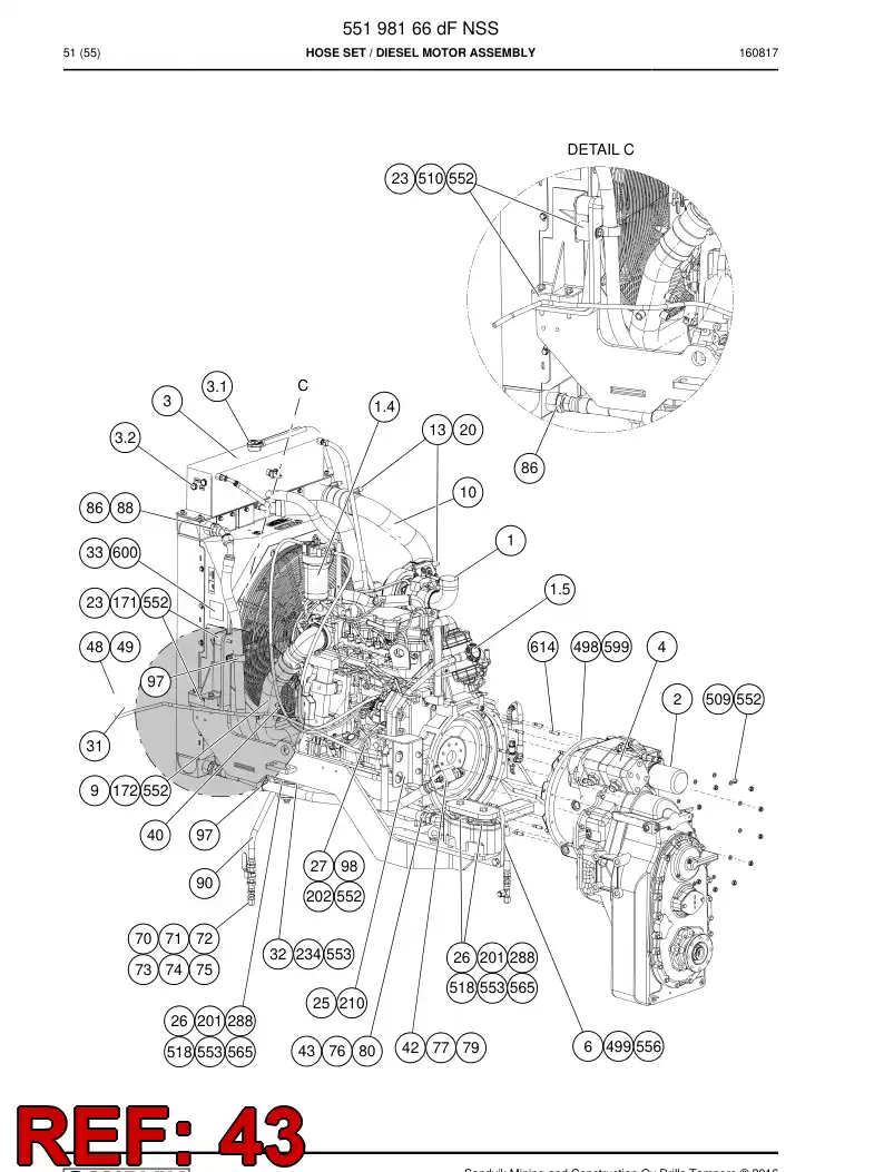 59208603 592 086 03 Hose Assembly, Hydraulic - Sandvik Technical Drawing