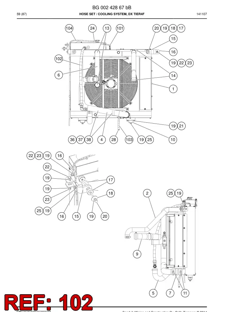 59208635 592 086 35 Hose Assembly, Hydraulic - Sandvik Technical Drawing