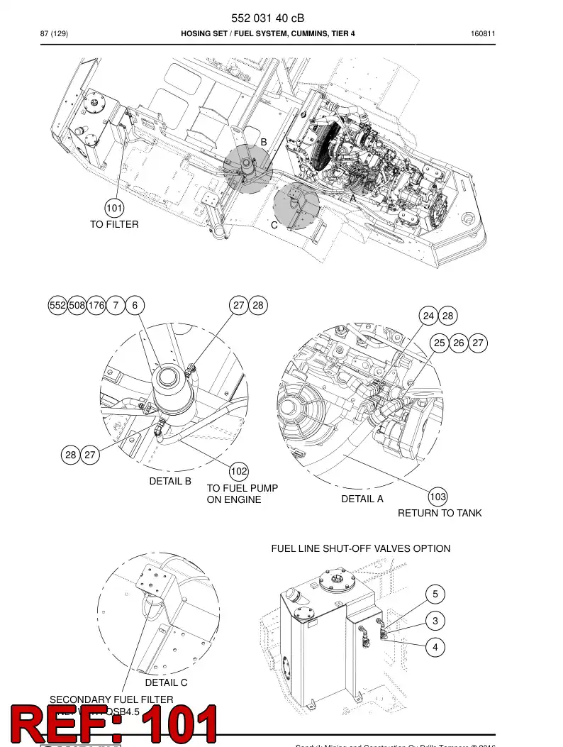 59209199a 592 091 99a Hose Assembly, Fuel - Sandvik Technical Drawing