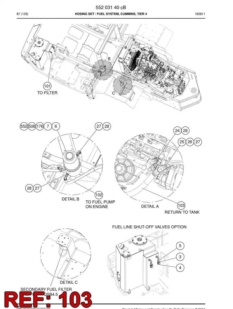 59209203a 592 092 03a Hose Assembly, Fuel - Sandvik Technical Drawing