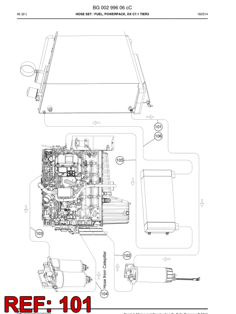 59209411 592 094 11 Hose Assembly, Fuel - Sandvik Technical Drawing
