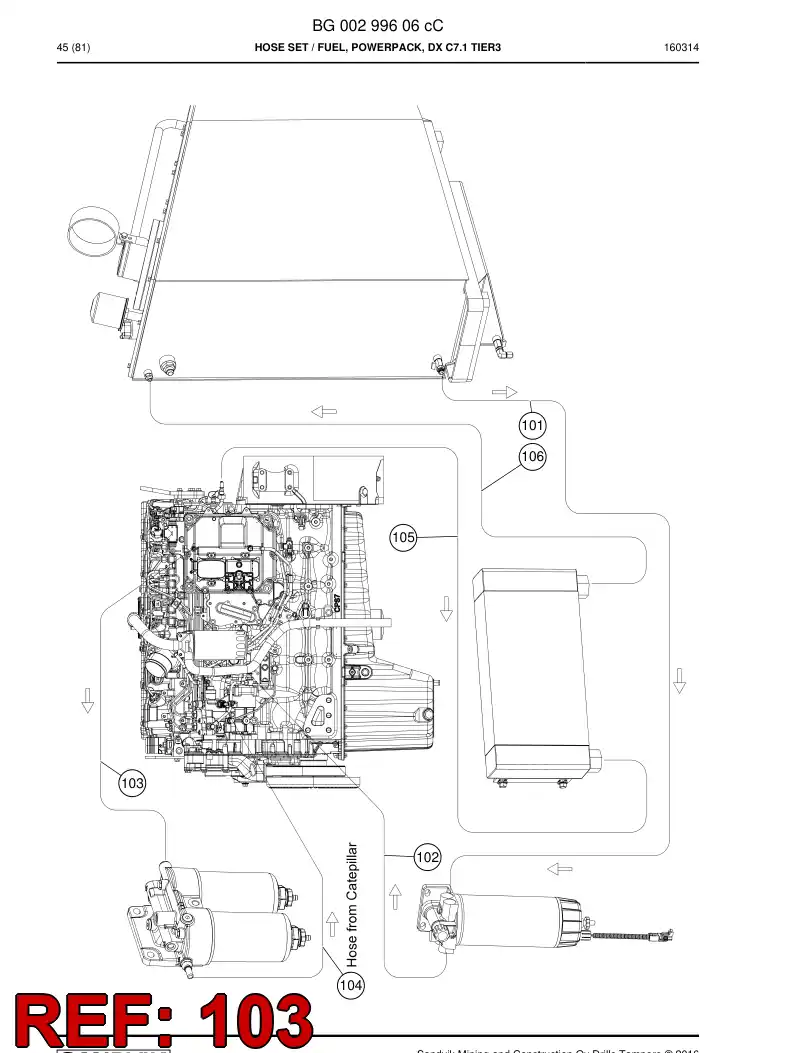59209413 592 094 13 Hose Assembly, Fuel - Sandvik Technical Drawing